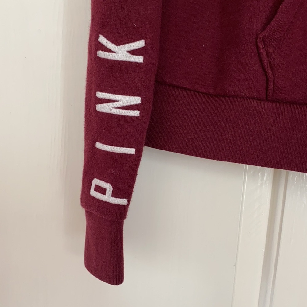 Pink by Victoria’s Secret hooded sweatshirt full zip in maroon hoodie Medium - Picture 3 of 7